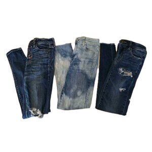 American Eagle Womens Size 00 Short Blue Stretch Jeggings 23x27 SET OF THREE